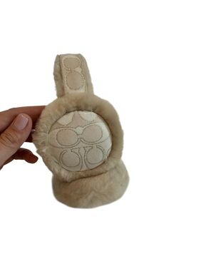 Coach Beige Shearling Logo Earmuffs